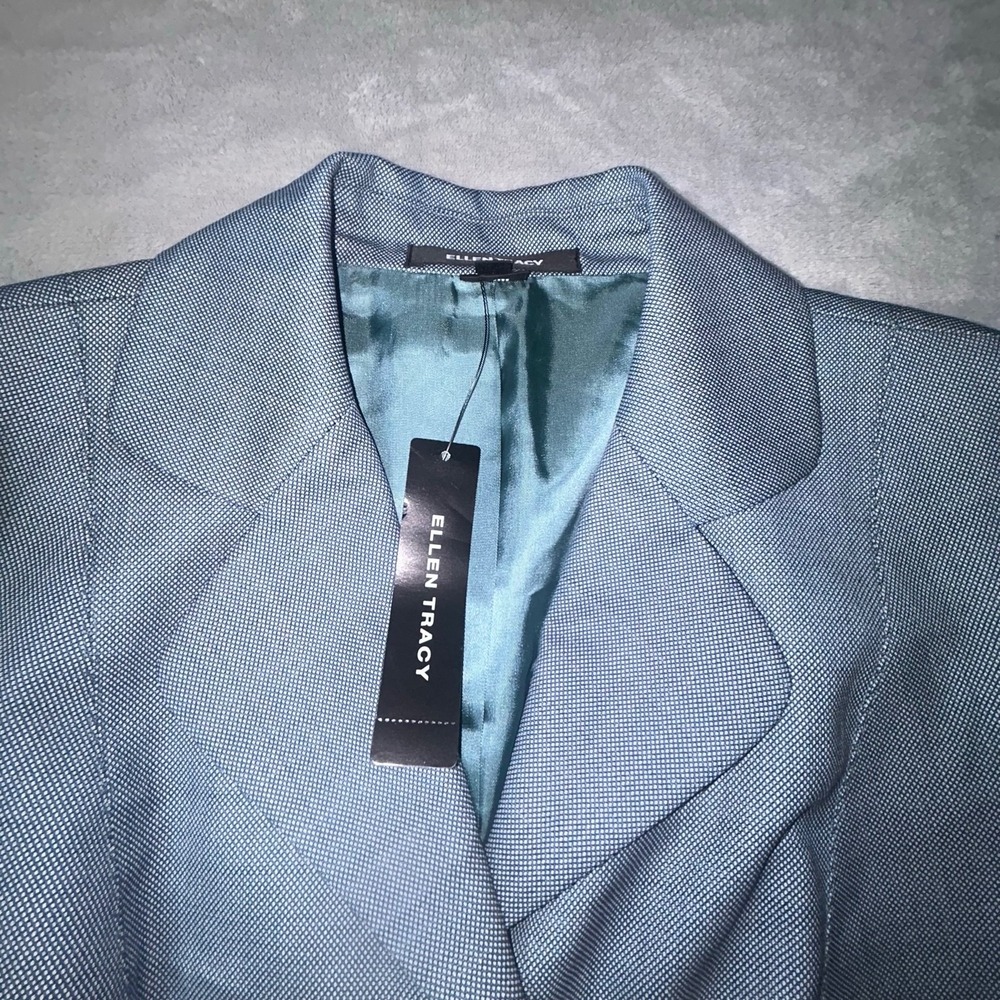 New Ellen Tracy Wool Blazer Womens 8 Blue Lapis NWT Tailored Jacket 20x23 $498 - Picture 2 of 16